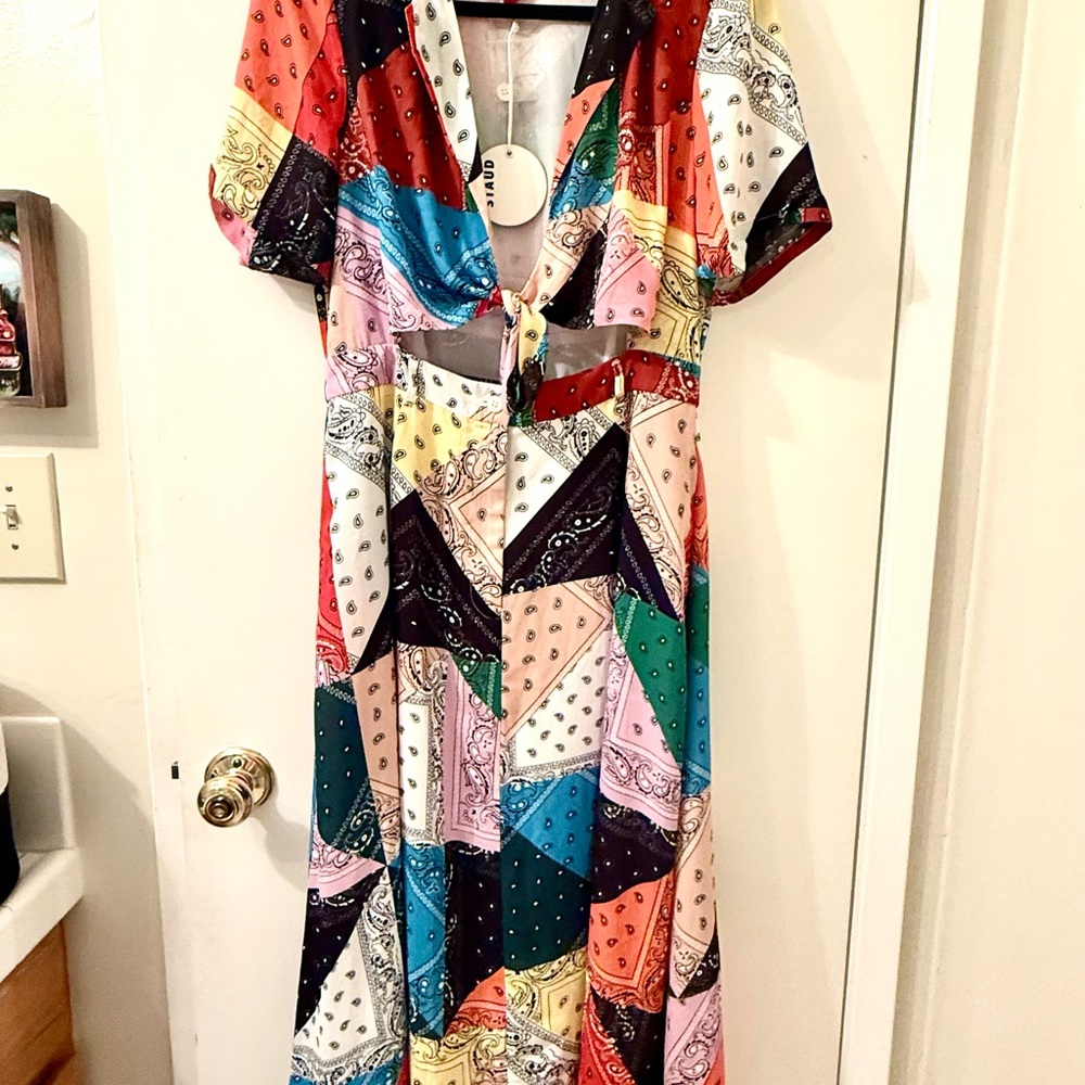 STAUD Multicolor Patchwork Maxi Dress